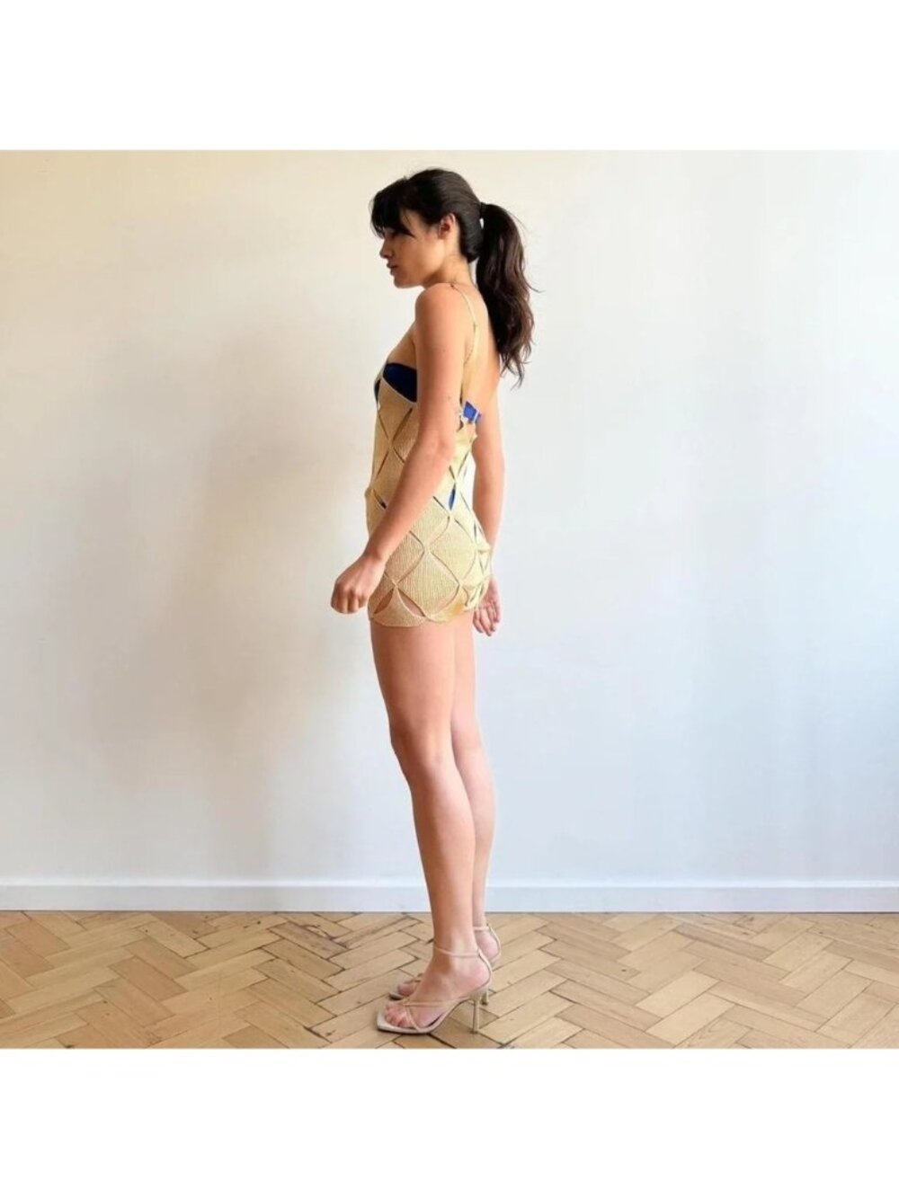 Isa Boulder First Argyle Mini Dress Coverup Champagne Illusion NWT S Resortwear - Picture 3 of 14